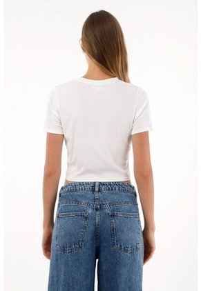 Topmark Camiseta Ajustada Acanalada Blanca Para Mujer