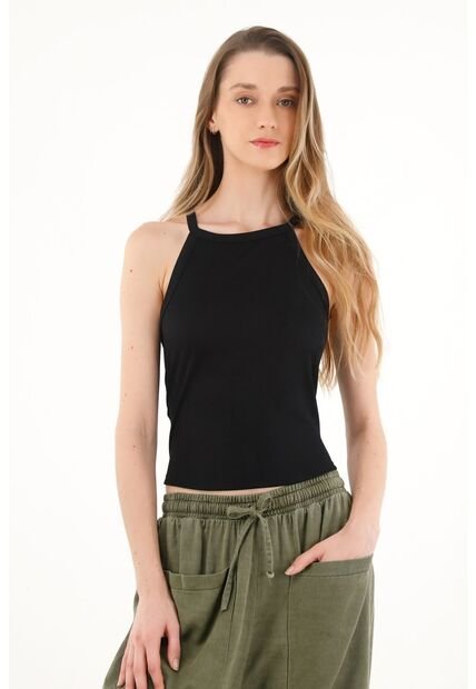 Topmark Camiseta En Rib Negra Para Mujer