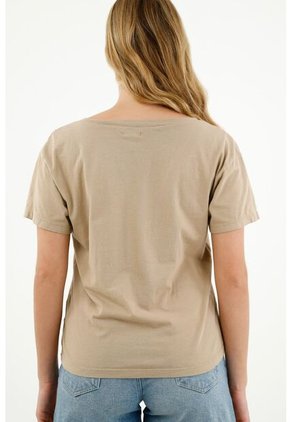 Camiseta Café Con Cuello En V Para Mujer