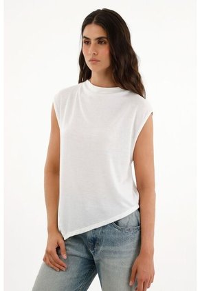Camiseta Blanca Con Ruedo Asimétrico Para Mujer