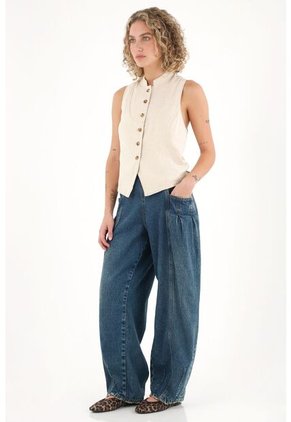 Topmark Camisa Manga Sisa De Botones Crudo Para Mujer