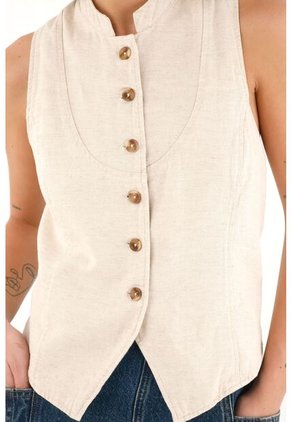 Topmark Camisa Manga Sisa De Botones Crudo Para Mujer