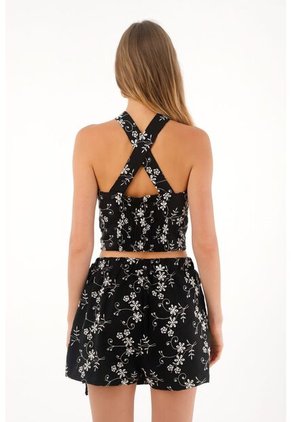 Topmark Camisa Crop Bordada Con Diseño De Flores Para Mujer