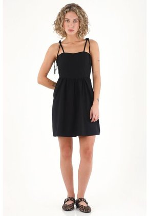 Topmark Vestido Corto De Tiras Que Anudan En Hombro Negro Para Mujer