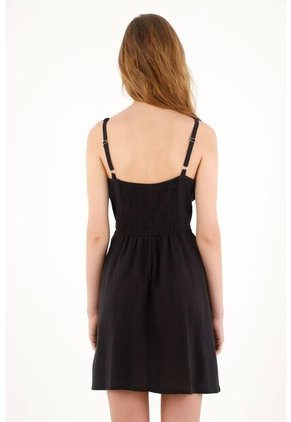 Topmark Vestido Corto Negro Con Estampado Tono A Tono Para Mujer