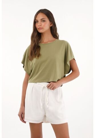 Camiseta Crop Amplia Verde Para Mujer topmark