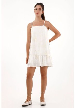 Vestido Corto En Tela Bordada Crudo Para Mujer