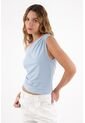 Topmark Tshirt Para Mujer En Algodón Azul Cielo Fit Relajado Con Escote Asimétrico de topmark