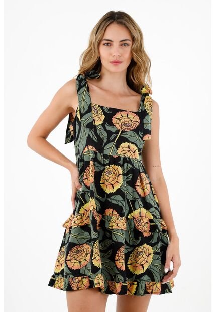 Vestido Estampado Con Boleros Para Mujer