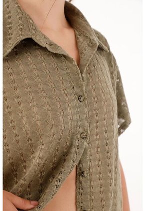 Topmark Camisa Tejida Manga Corta Verde Para Mujer