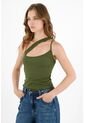 Camiseta Verde De Un Solo Hombro Para Mujer de topmark