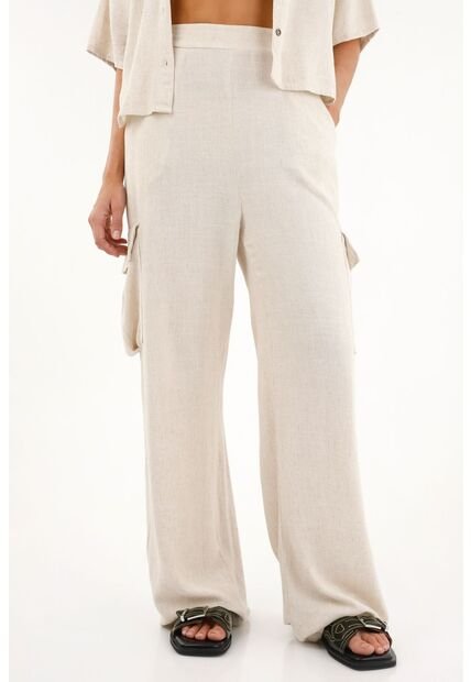 Pantalón Tiro Alto Con Bolsillos En Costados Crudo Para Mujer