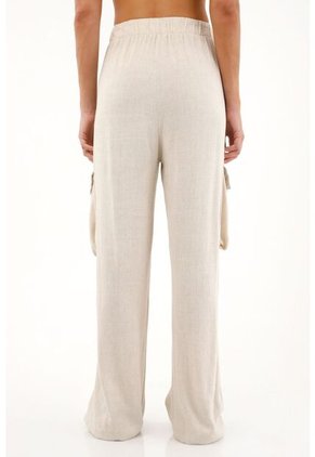 Pantalón Tiro Alto Con Bolsillos En Costados Crudo Para Mujer