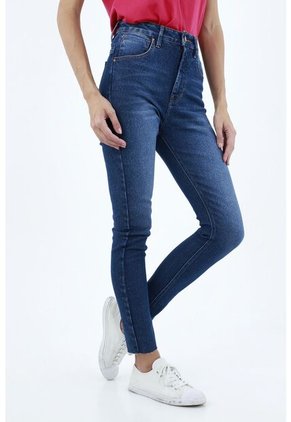 Jean Tiro Alto Azul Para Mujer