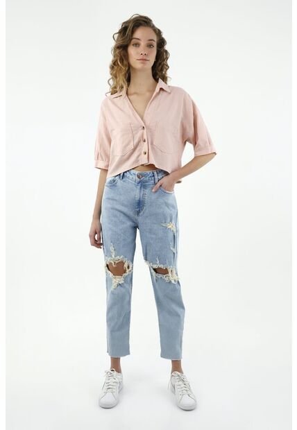 Jean Mom Fit Claro Para Mujer