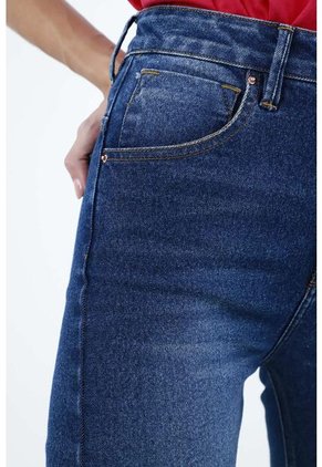 Jean Tiro Alto Azul Para Mujer