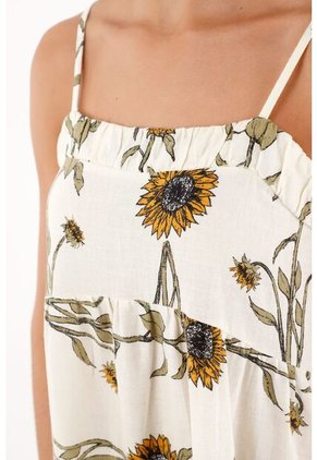Vestido Crudo Corto Con Estampado De Girasoles Para Mujer