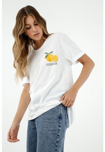 Camiseta De Mujer, Silueta Oversize Manga Corta, Con Estampado De Limones