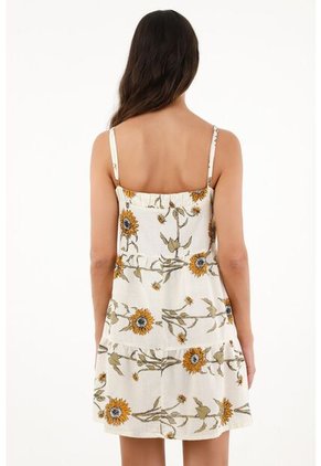 Vestido Crudo Corto Con Estampado De Girasoles Para Mujer