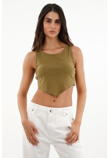 Camiseta Verde Cuello Redondo Tipo Crop Para Mujer
