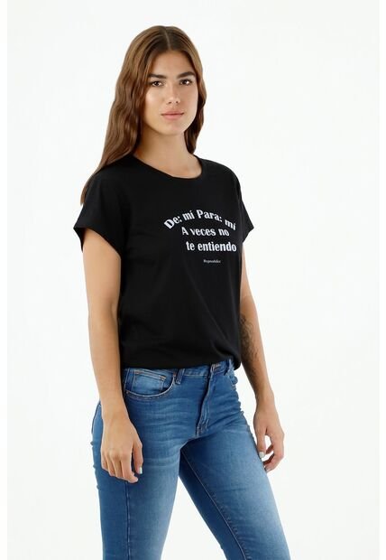 Camiseta De Mujer, Cuello Redondo Manga Corta, Con Estampado Tipográfico