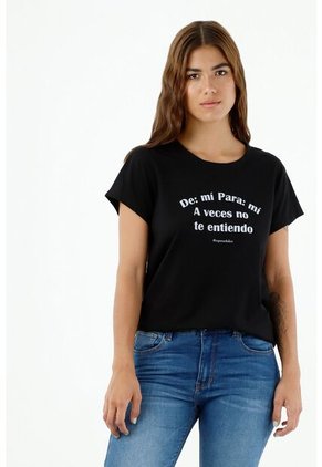 Camiseta De Mujer, Cuello Redondo Manga Corta, Con Estampado Tipográfico