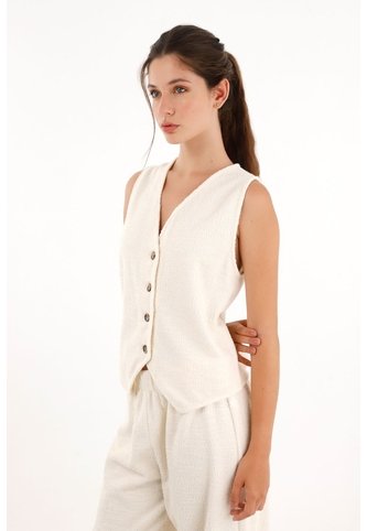 Chaleco Tejido Tipo Tweed Crudo Para Mujer topmark