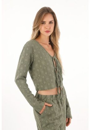 Topmark Camiseta Tejida Con Tiras Que Anudan Verde Para Mujer