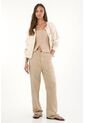 Topmark Pantalón Recto De Apariencia En Lino Café Para Mujer de topmark