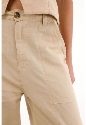 Topmark Pantalón Recto De Apariencia En Lino Café Para Mujer