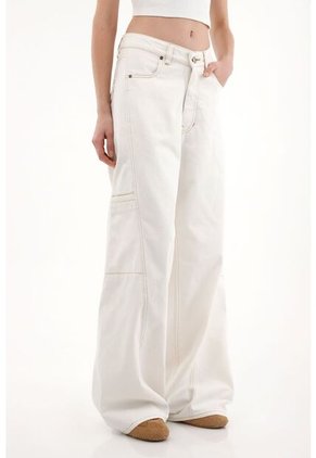 Topmark Jean Wide Leg Tiro Alto Crudo Para Mujer