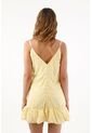 Topmark Vestido Corto Para Mujer De Poliéster Amarillo Fit Relajado Con Volante Fruncido de topmark