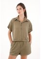 Topmark Camisa Tejida Manga Corta Verde Para Mujer de topmark