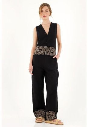 Topmark Chaleco Negro Con Bordado En Ruedo Para Mujer