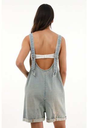 Enterizo Corto En Denim Con Efecto Desgaste Para Mujer