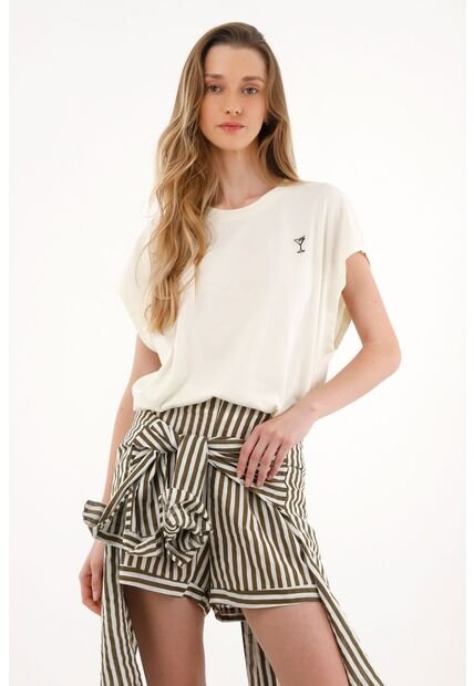 Topmark Camiseta Oversize Con Bordado Decorativo Crudo Para Mujer