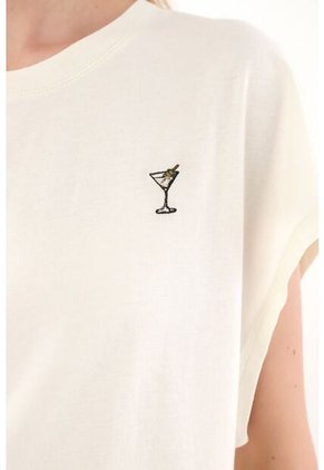 Topmark Camiseta Oversize Con Bordado Decorativo Crudo Para Mujer