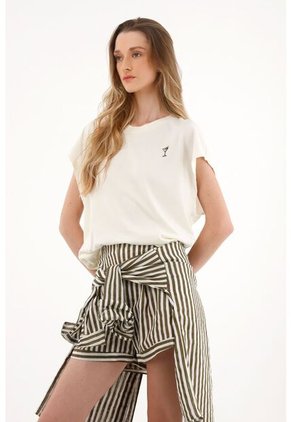 Topmark Camiseta Oversize Con Bordado Decorativo Crudo Para Mujer