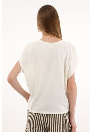 Topmark Camiseta Oversize Con Bordado Decorativo Crudo Para Mujer