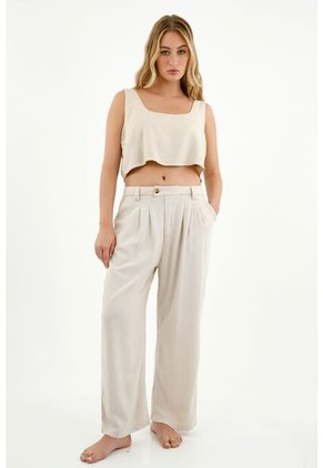 Pantalón Con Prenses Crudo Para Mujer