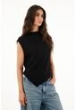 Camiseta Con Ruedo Asimétrico Negra Para Mujer de topmark