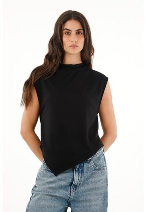 Camiseta Con Ruedo Asimétrico Negra Para Mujer
