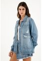 Chaqueta Con Bolsillos De Parche Azul Para Mujer de topmark