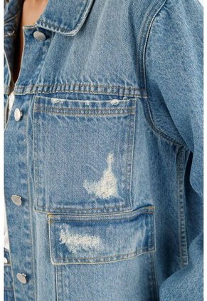 Chaqueta Con Bolsillos De Parche Azul Para Mujer