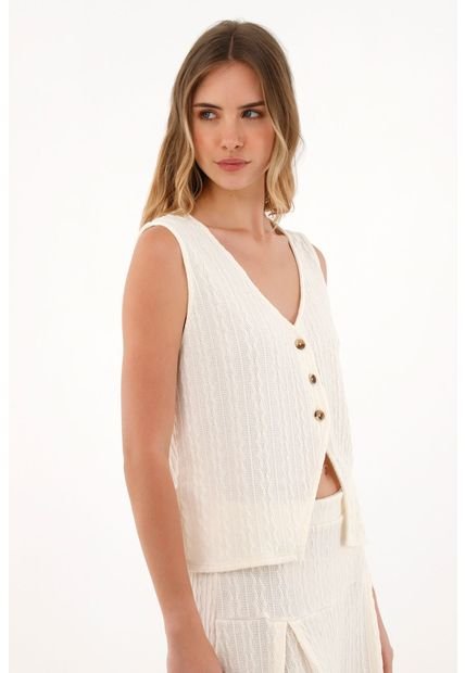 Camiseta Manga Sisa En Tela Tejida Crudo Para Mujer
