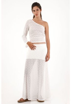 Camiseta One Shoulder Tipo Blonda Crudo Para Mujer