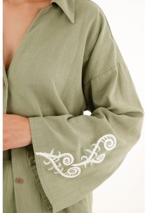 Camisa Verde Manga Larga Acampanada Para Mujer