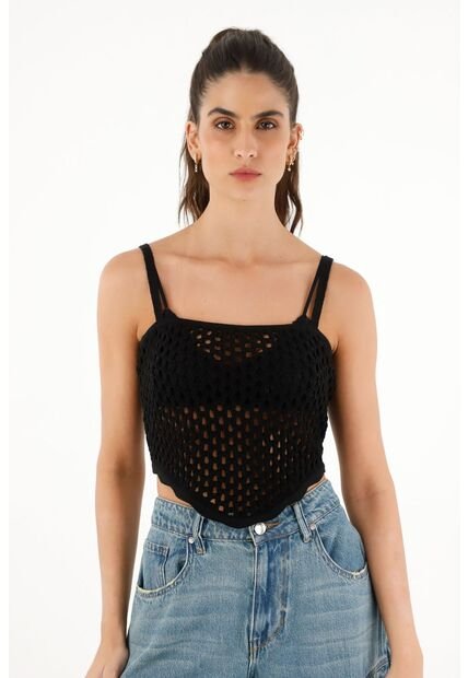 Topmark Camiseta Tipo Pañoleta Tejida Negra Para Mujer