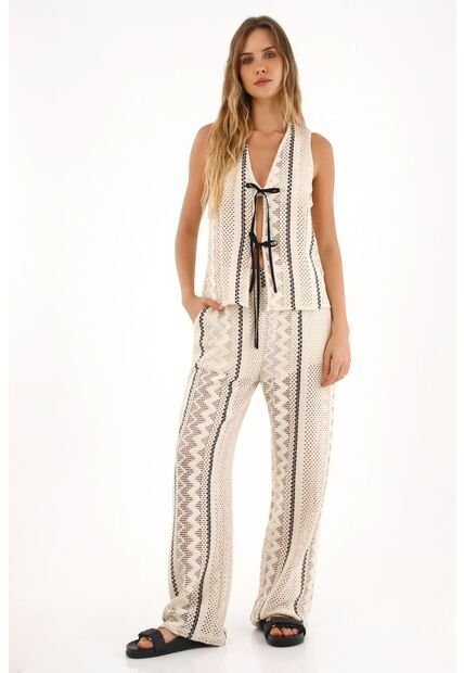 Chaleco Tejido Con Detalles En Contraste Para Mujer