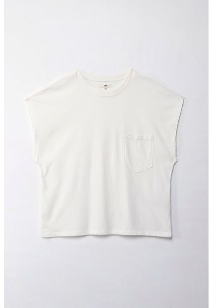 Camiseta Manga Corta Con Bolsillo Crudo Para Mujer